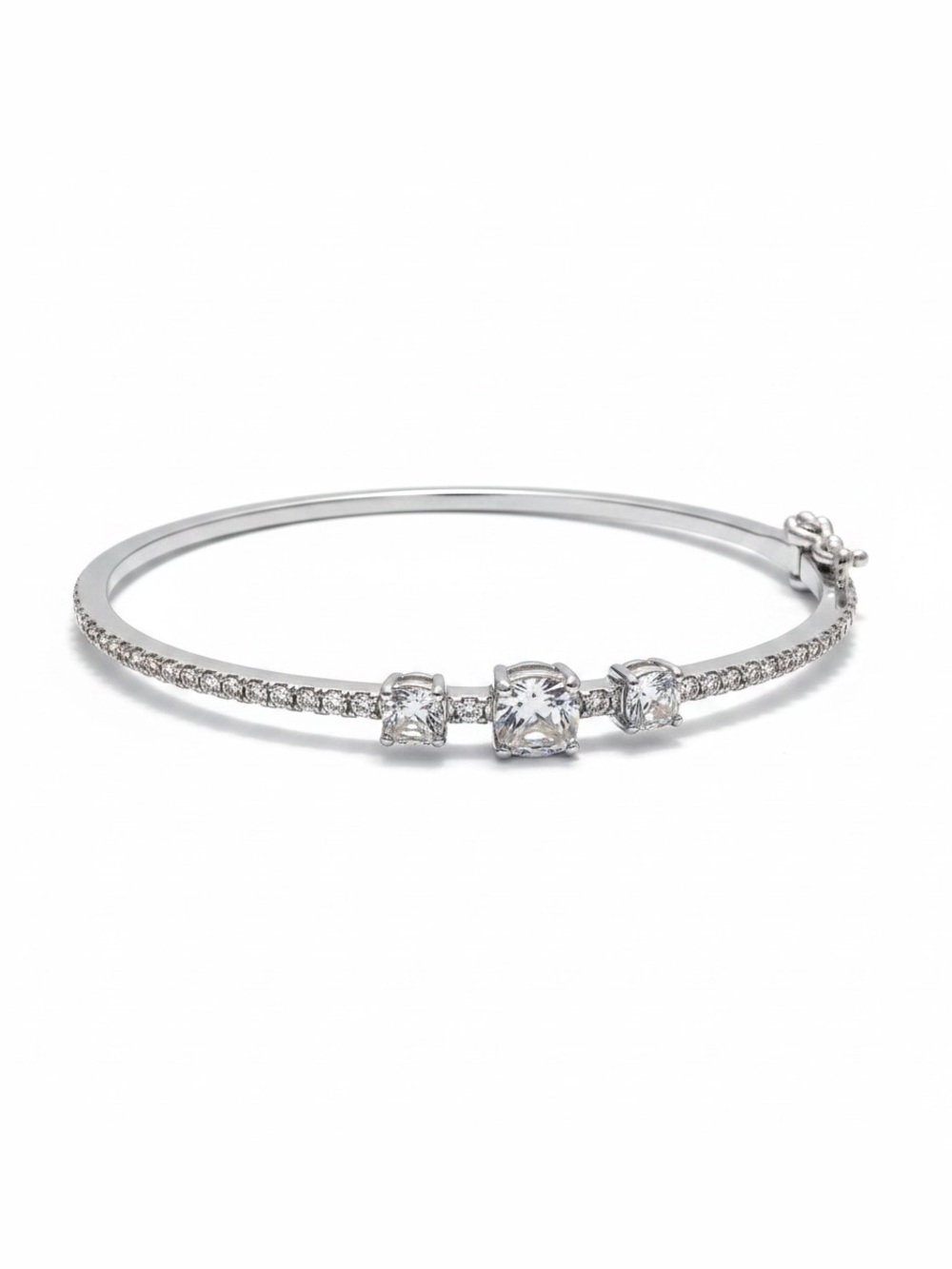 Givenchy ✨ Silver Cubic Zirconia Three-Stone Bangle Bracelet